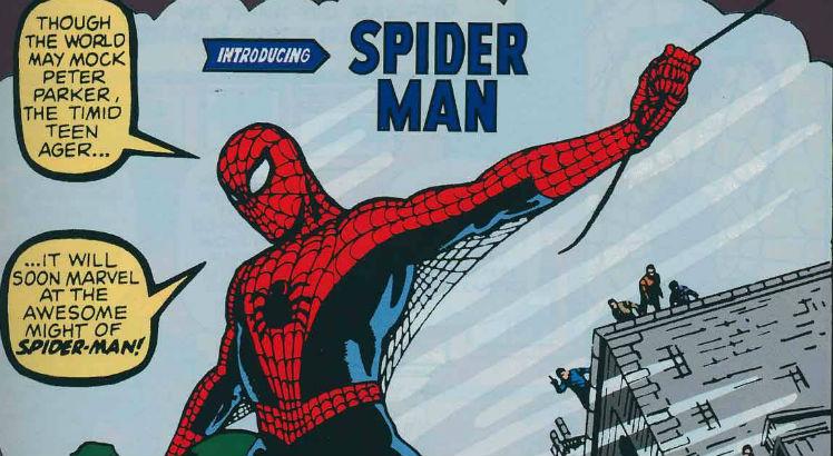 Capa de Amazing Fantasy #1, primeira aparição do Homem-Aranha e também das teias do suvaco