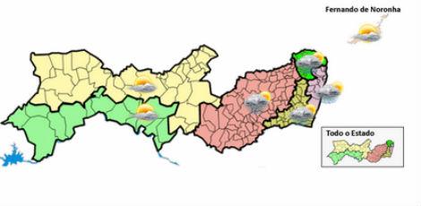 Previsão desta quarta-feira inclui chuvas fracas e isoladas em Pernambuco