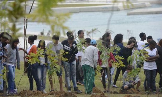 Em comemoração ao Dia da Árvore, Alunos de escolas municipais fazem o plantio das 100 primeiras mudas da Floresta dos Atletas no Parque Radical, em Deodoro / Foto:Tânia Rêgo/Agência Brasil