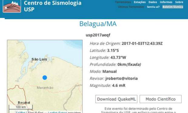  De acordo com o órgão, o epicentro do tremor foi entre os municípios de Vargem Grande e Belágua / Foto: Centro de Sismologia da USP