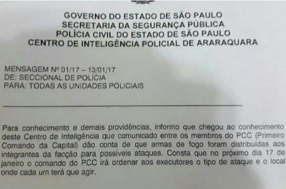Nesta segunda (16), o secretário de Segurança Pública de São Paulo, Mágino Alves, confirmou a veracidade do documento, mas afirmou que o conteúdo está equivocado.  / Foto: Reprodução.