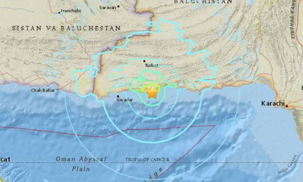 Forte tremor de magnitude 6,3 sacudiu a costa do Paquistão na madrugada de quarta-feira, segundo USGS / Foto: Reprodução