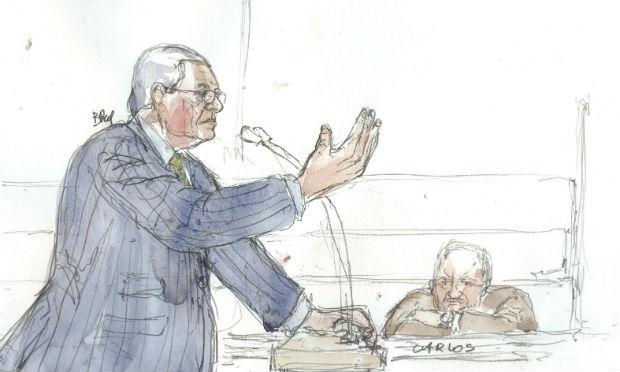 Ilustração do julgamento de Chacal em 2013. / Foto: BENOIT PEYRUCQ / AFP